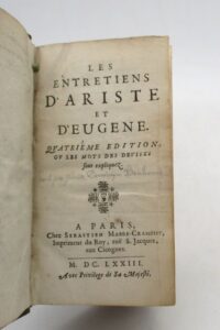 Estimation Livre ancien - Couverture du livre Estimation du livre &laquo;&nbsp;les Entretiens d&rsquo;Ariste et d&rsquo;Eugène&nbsp;&raquo;
