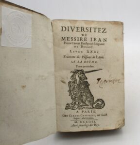 Estimation Livre ancien - Couverture du livre Estimation du livre &laquo;&nbsp;diversitez de Messire Jean Pierre Camus Évêque & Seigneur de Belley. Livre XXXI traittant des Passions de l&rsquo;Âme […] Tome neuvième&nbsp;&raquo;