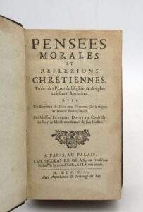 Estimation Livre ancien - Couverture du livre Estimation du livre &laquo;&nbsp;pensées morales et Réflexions chrétiennes, tirées des Pères de l&rsquo;Église & des plus célèbres auteurs avec un Entretien de Dieu avec l&rsquo;homme, sur le moyen de mourir heureusement&nbsp;&raquo;