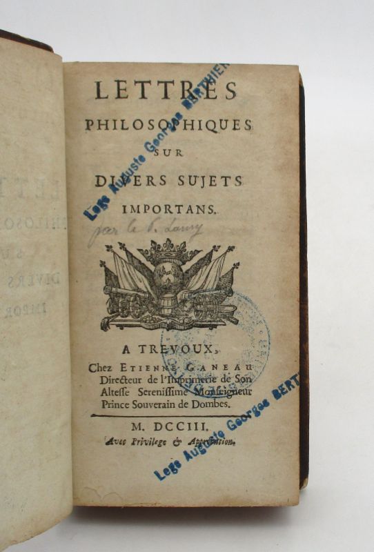 Couverture du livre Estimation du livre « lettres philosophiques sur divers sujets importans »