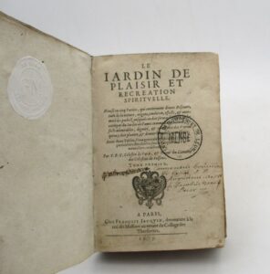 Estimation Livre ancien - Couverture du livre Estimation du livre &laquo;&nbsp;le Jardin de plaisir et récréation spirituelle : 1er tome seul&nbsp;&raquo;