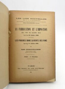 Estimation Sciences et médecine - Couverture du livre Estimation du livre « la Fabrication et l’Imposition des vins de raisins sec, loi du 20 juillet 1890 – Les Fraudes dans la vente des vins »