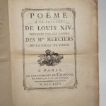 Couverture du livre Estimation du livre « poëme à la Louange de Louis XIV présenté par les Gardes des Marchands-Merciers de la Ville de Paris. »
