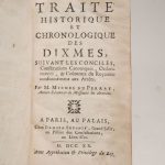 Couverture du livre Estimation du livre « traité historique et chronologique des dixmes (dîmes), suivant les conciles, constitutions canoniques, ordonnaces, & coutumes du royaume conformément aux arrêts. »