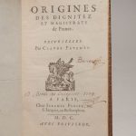 Couverture du livre Estimation du livre « origines des dignitez et magistrats de France. Suivi de : Origines des chevaliers, armoiries, et héraux. »