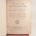 Couverture du livre Estimation du livre « traités des prescriptions, de l’aliénation, des biens d’église, et des dixmes (dîmes), suivant les droits civil et canon, la jurisprudence du Royaume, & les usages du Comté de Bourgogne. Troisième édition. »