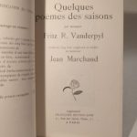 Couverture du livre Estimation du livre « quelques poèmes des saisons par M. Fritz R. Vanderpyl, ornés de 5 bois originaux et inédits de M. Jean Marchand. »