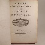 Couverture du livre Estimation du livre « essai géographique sur les Isles Britanniques, contenant une description de l’Angleterre, l’Ecosse et l’Irlande, tant pour la navigation des costes que pour la connoissance de l’intérieur du Pais […]. »