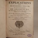 Couverture du livre Estimation du livre « explications de plusieurs textes difficiles de l’Ecriture, qui jusqu’à présent n’ont été ni bien entendus, ni bien expliquez par les Commentateurs. Avec des regles certaines pour l’intelligence du sens litteral de l’ancien et du nouveau Testament. Ouvrage enrichi d’Antiques gravées en taille-douce. Par le R. P. Dom*** Religieux bénédictin de la Congrégation de Saint Maur. »