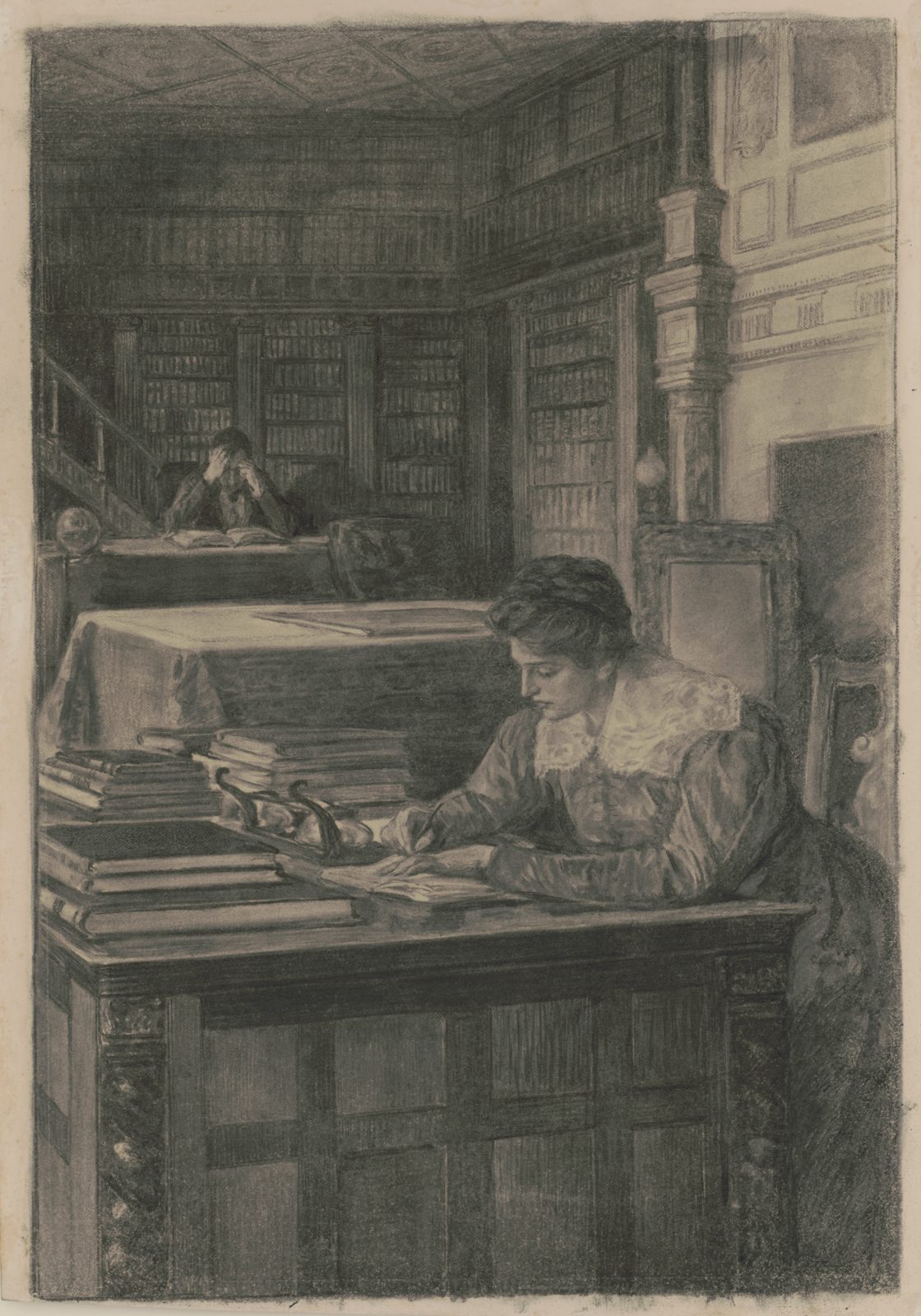 Gravure ancienne representant une bibliotheque et des personnes consultant des livres - comment se passe une estimation